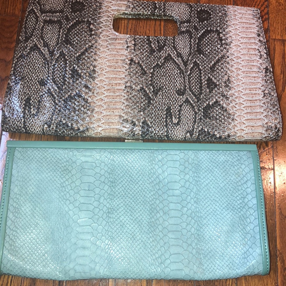 Faux snakeskin clutches!